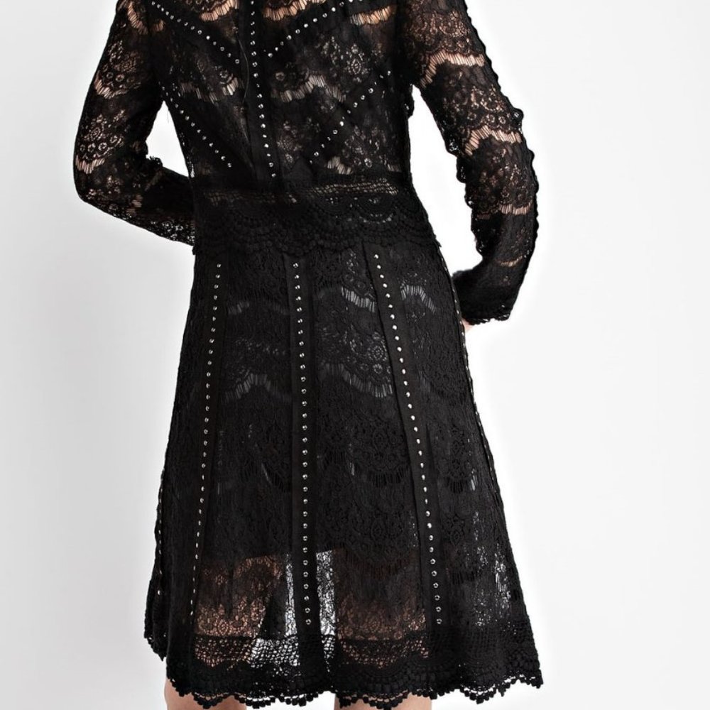 nwt VOCAL STUDDED LACE & SUEDE cardigan duster vintage boho western blacK SM-3X - Picture 2 of 4